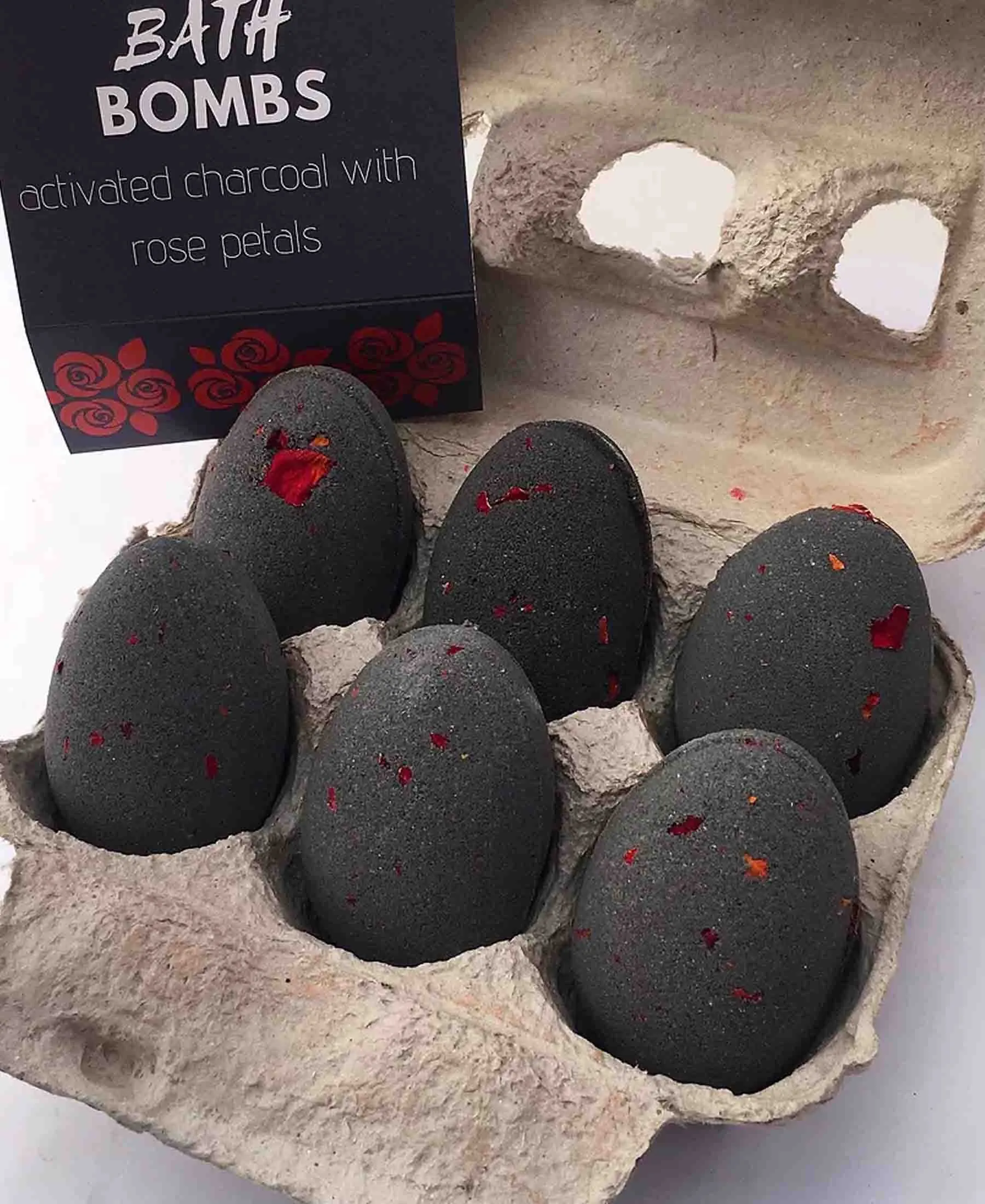 Activated Charcoal Bath Bombs with Rose Petals