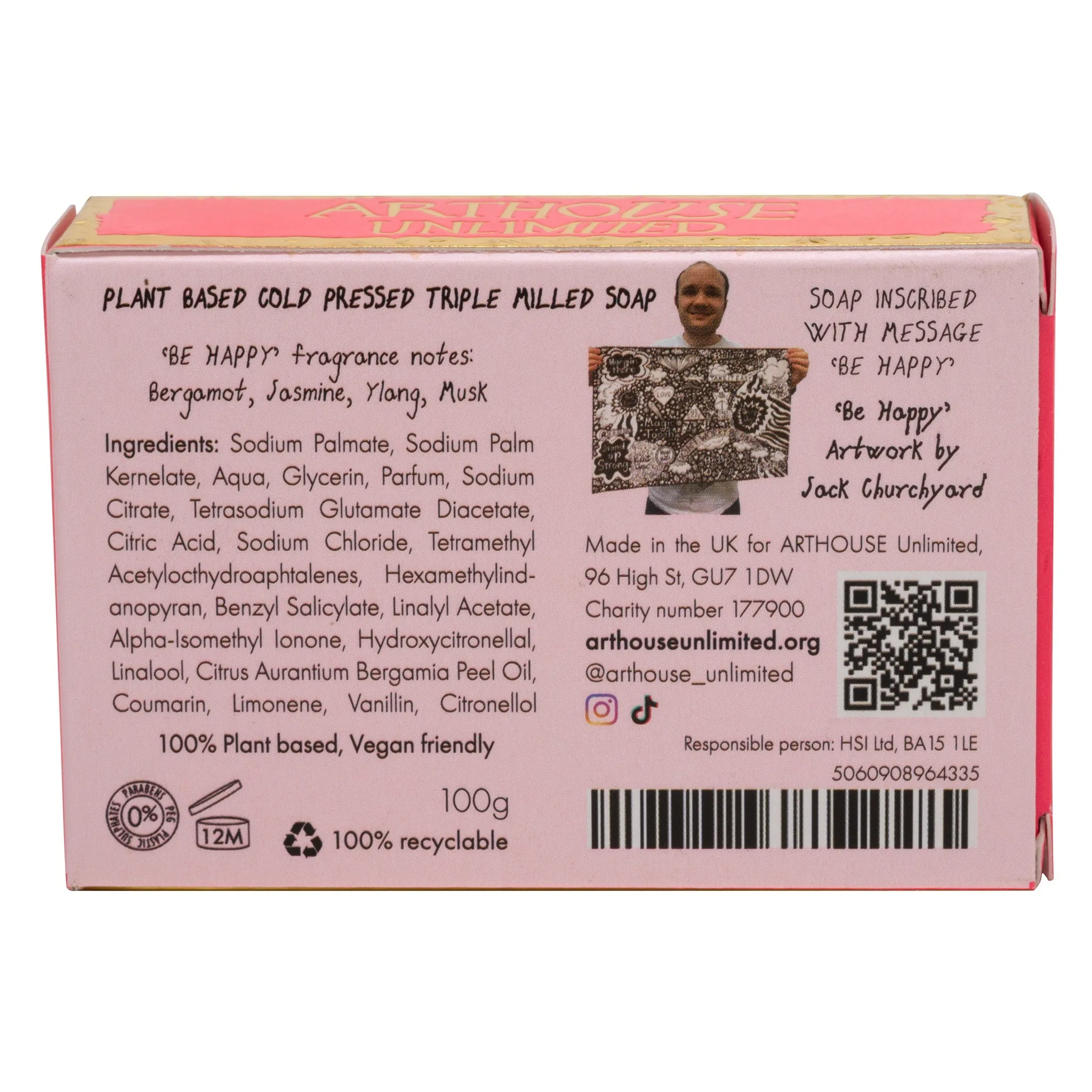 Arthouse Unlimited Be Happy, Triple Milled Plant Based Soap