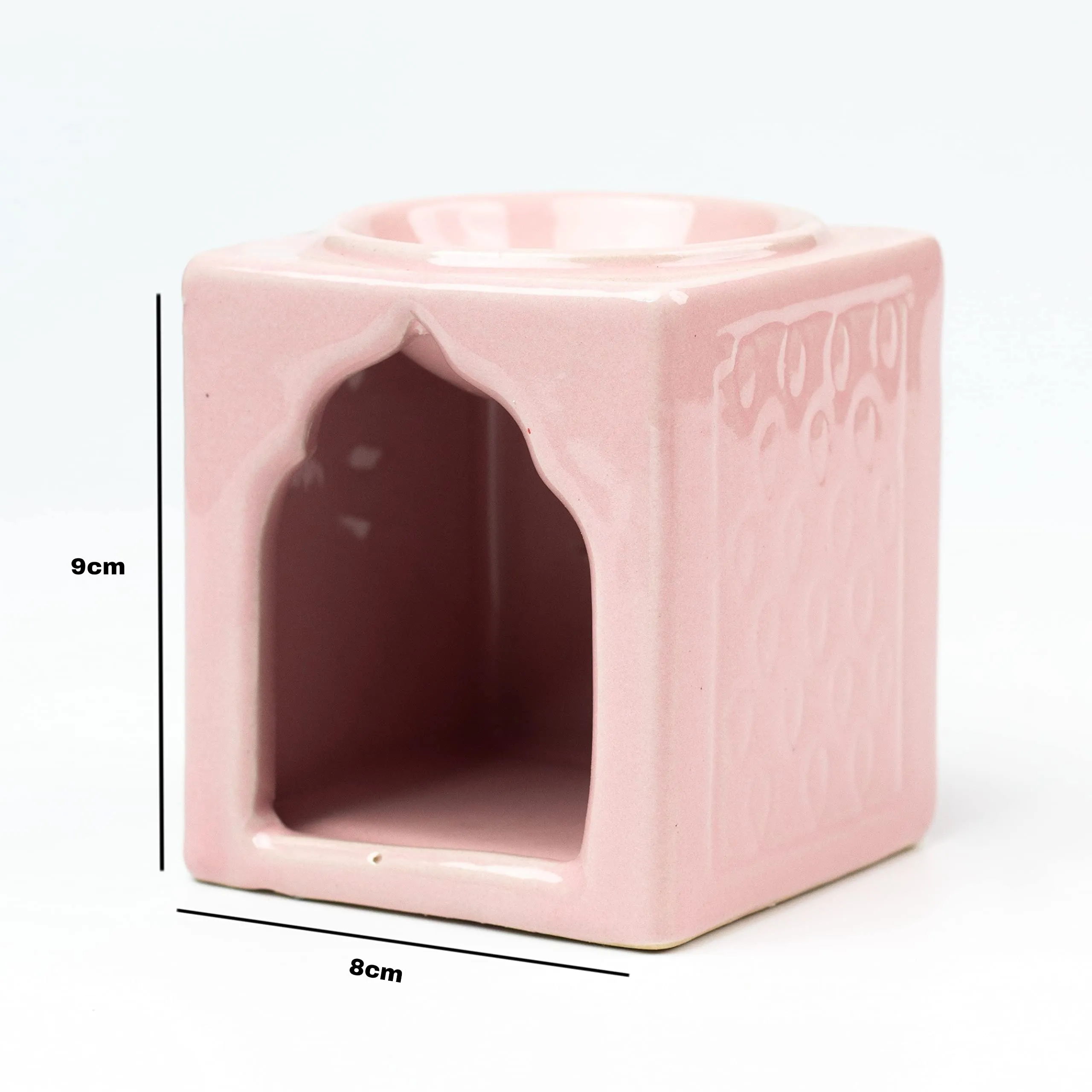 AuraDecor Handcrafted Small Ceramic Burner Square Shape with 1 T-Light Candle for Home Decorations (Pink)