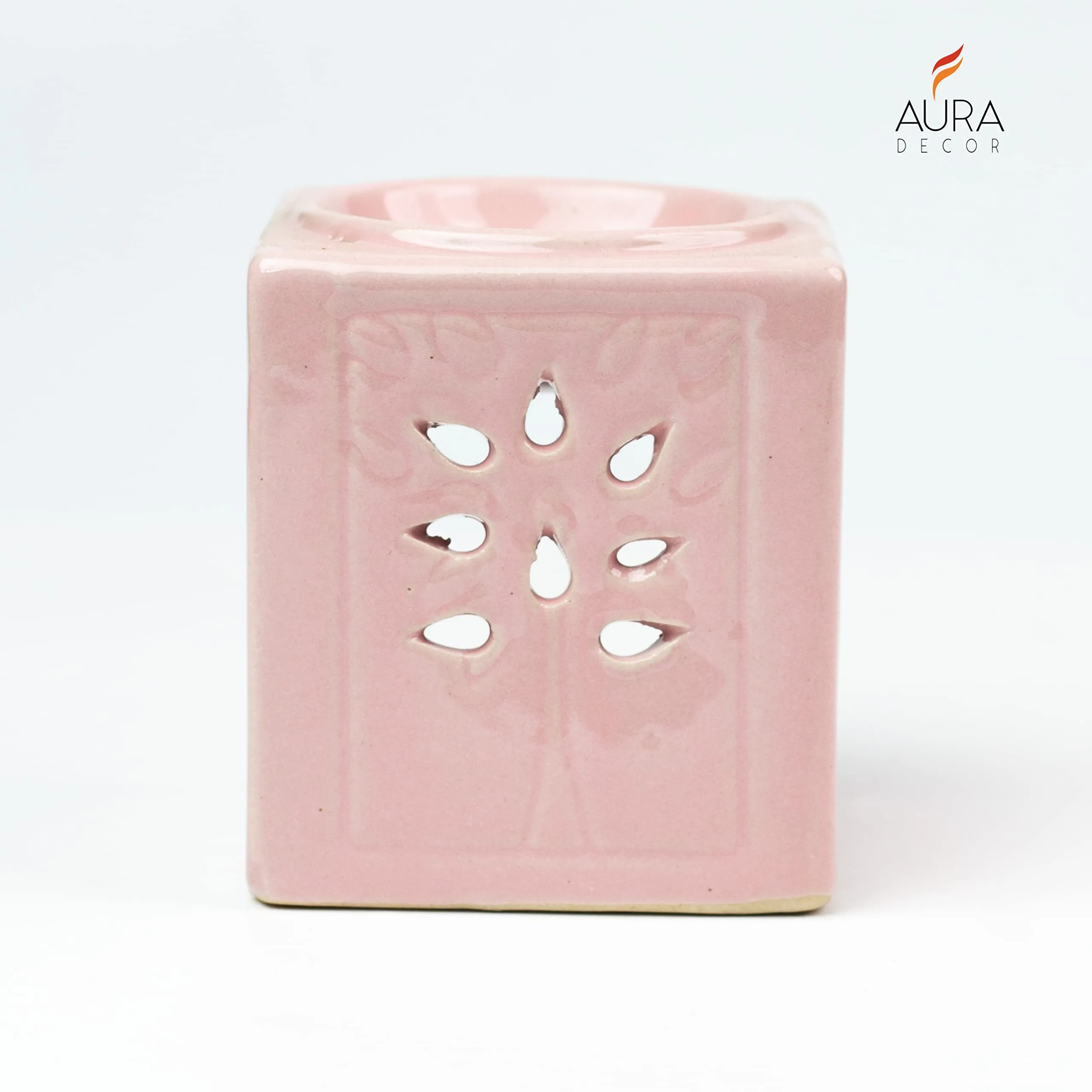 AuraDecor Handcrafted Small Ceramic Burner Square Shape with 1 T-Light Candle for Home Decorations (Pink)