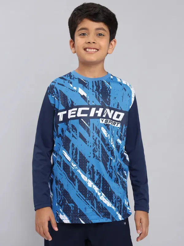 Boys Printed Slim Fit Crew Neck T-shirt with TECHNO COOL 