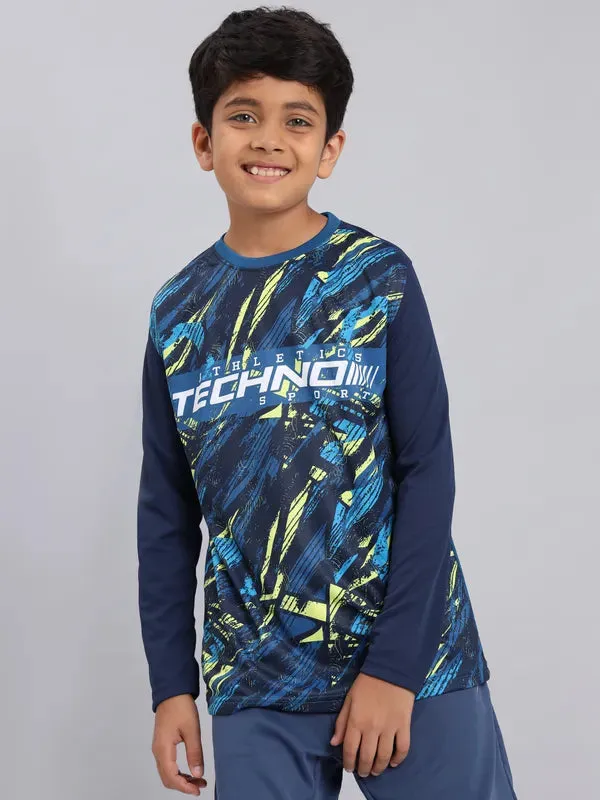 Boys Printed Slim Fit Crew Neck T-shirt with TECHNO COOL 