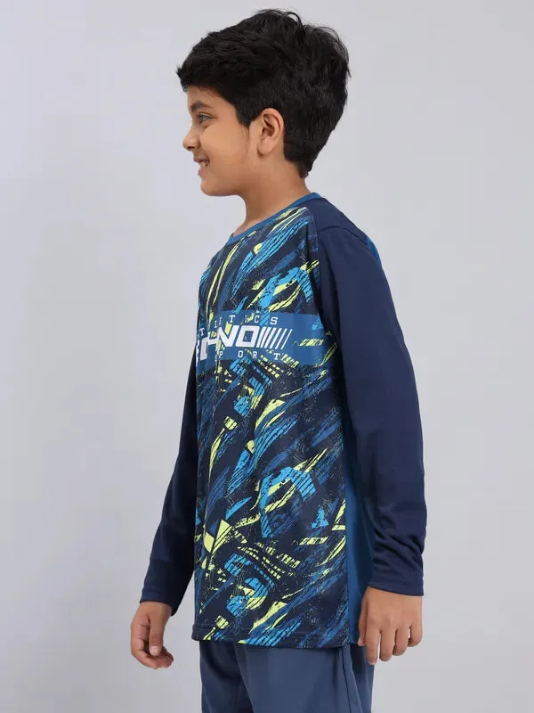 Boys Printed Slim Fit Crew Neck T-shirt with TECHNO COOL 