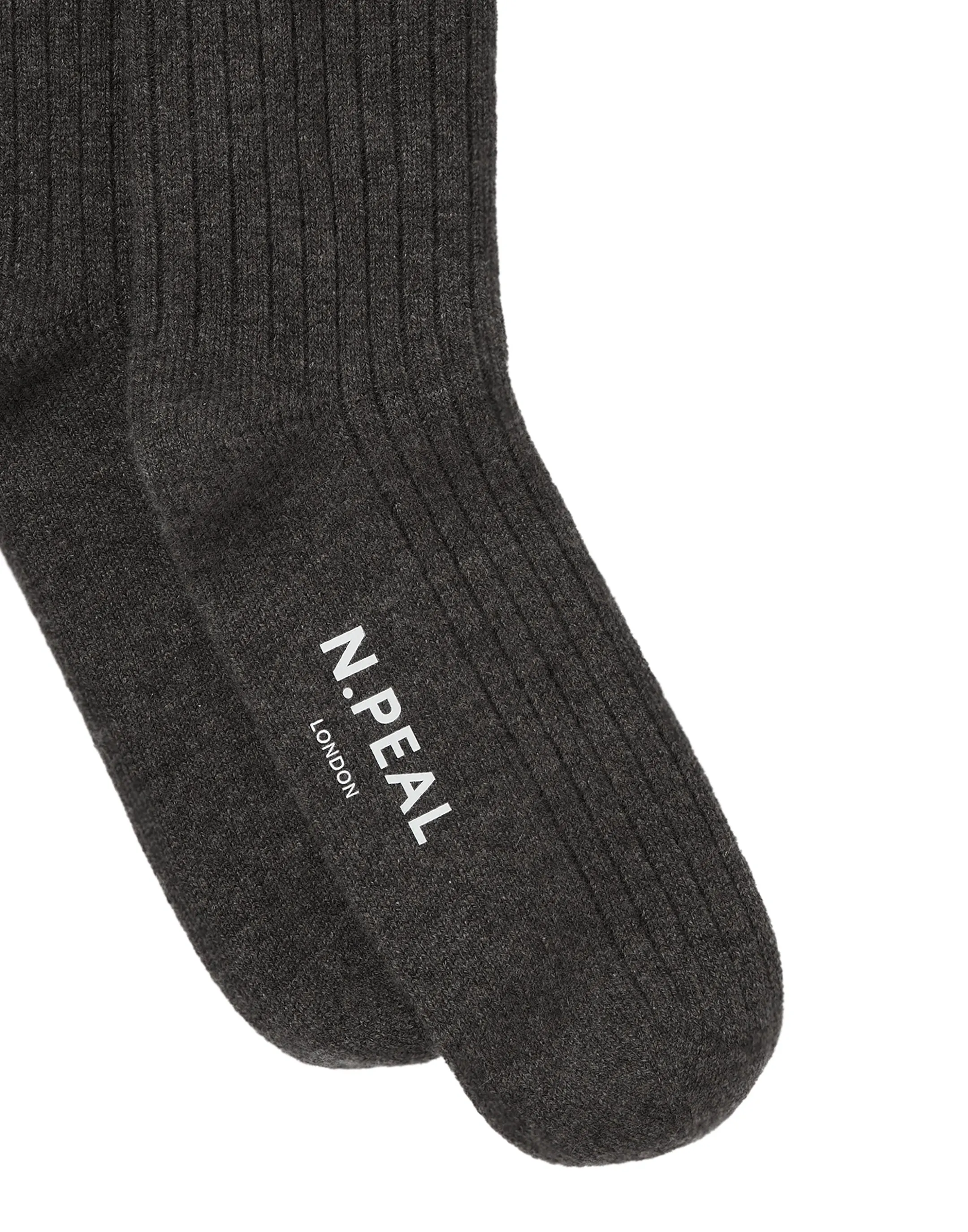 Men's Rib Cashmere House Socks Dark Charcoal Grey