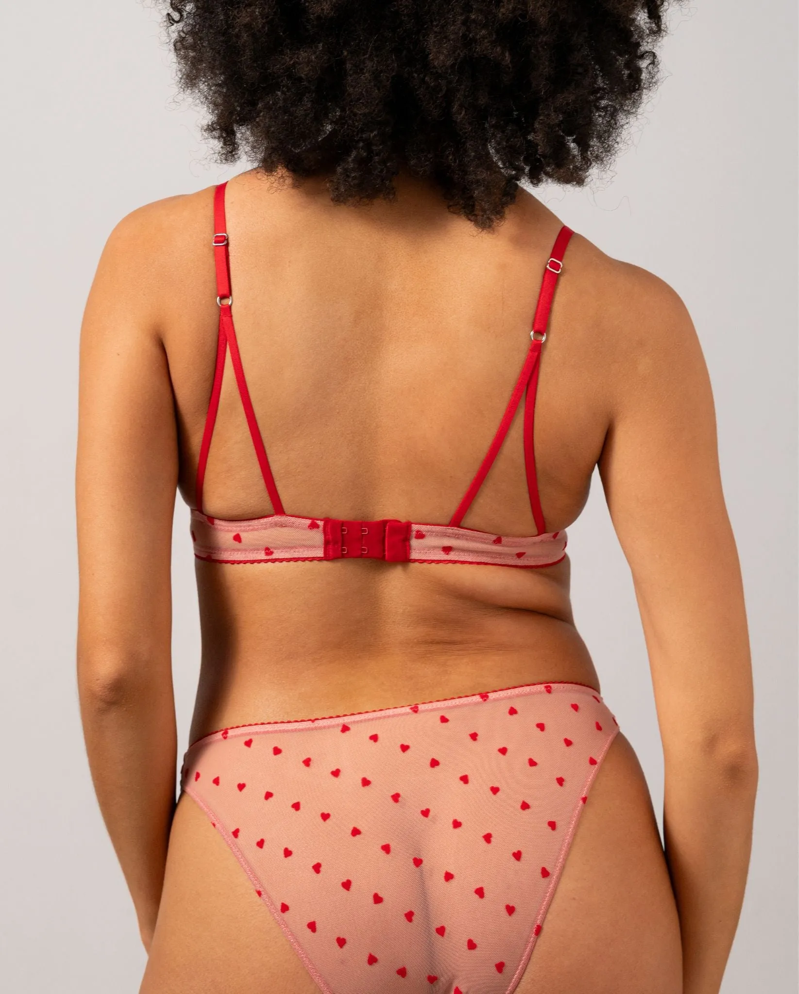 Mesh Triangle Bralette Pale Pink/Deep Red