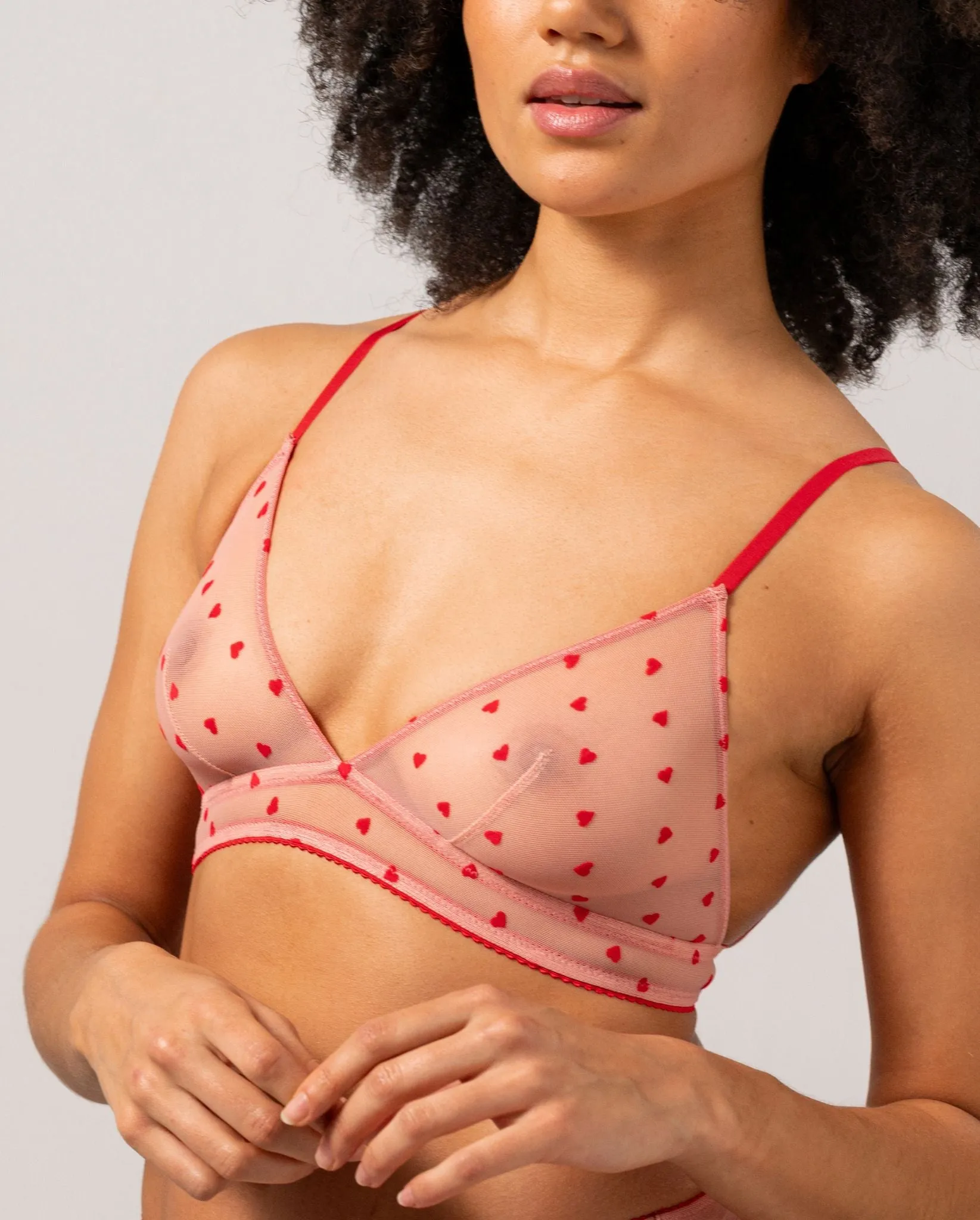 Mesh Triangle Bralette Pale Pink/Deep Red