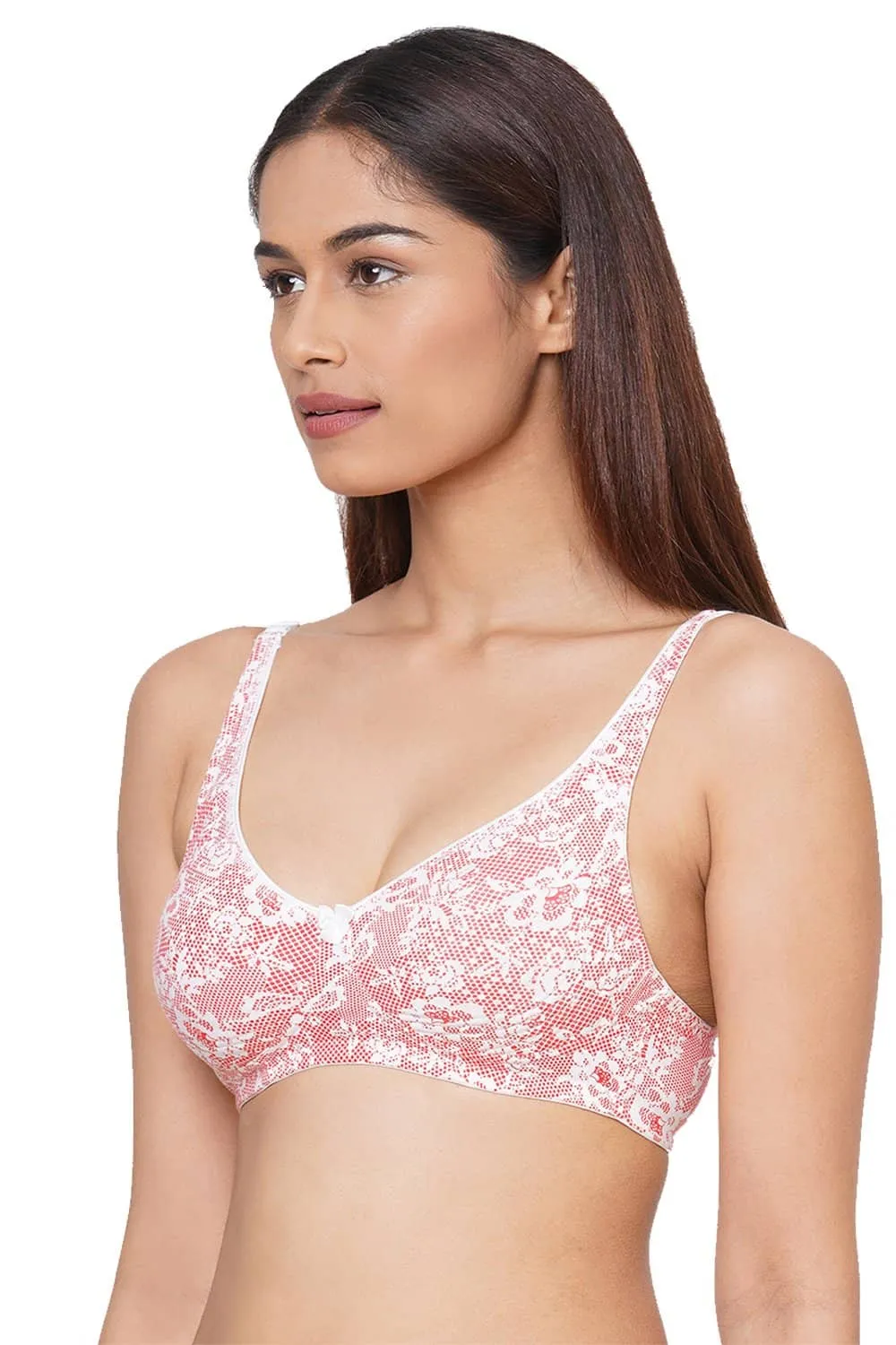 Organic Cotton  Antimicrobial  Seamless Side Support Bra (Pack of 2)-ISB057-Pink Lace Print_Bright Pink-