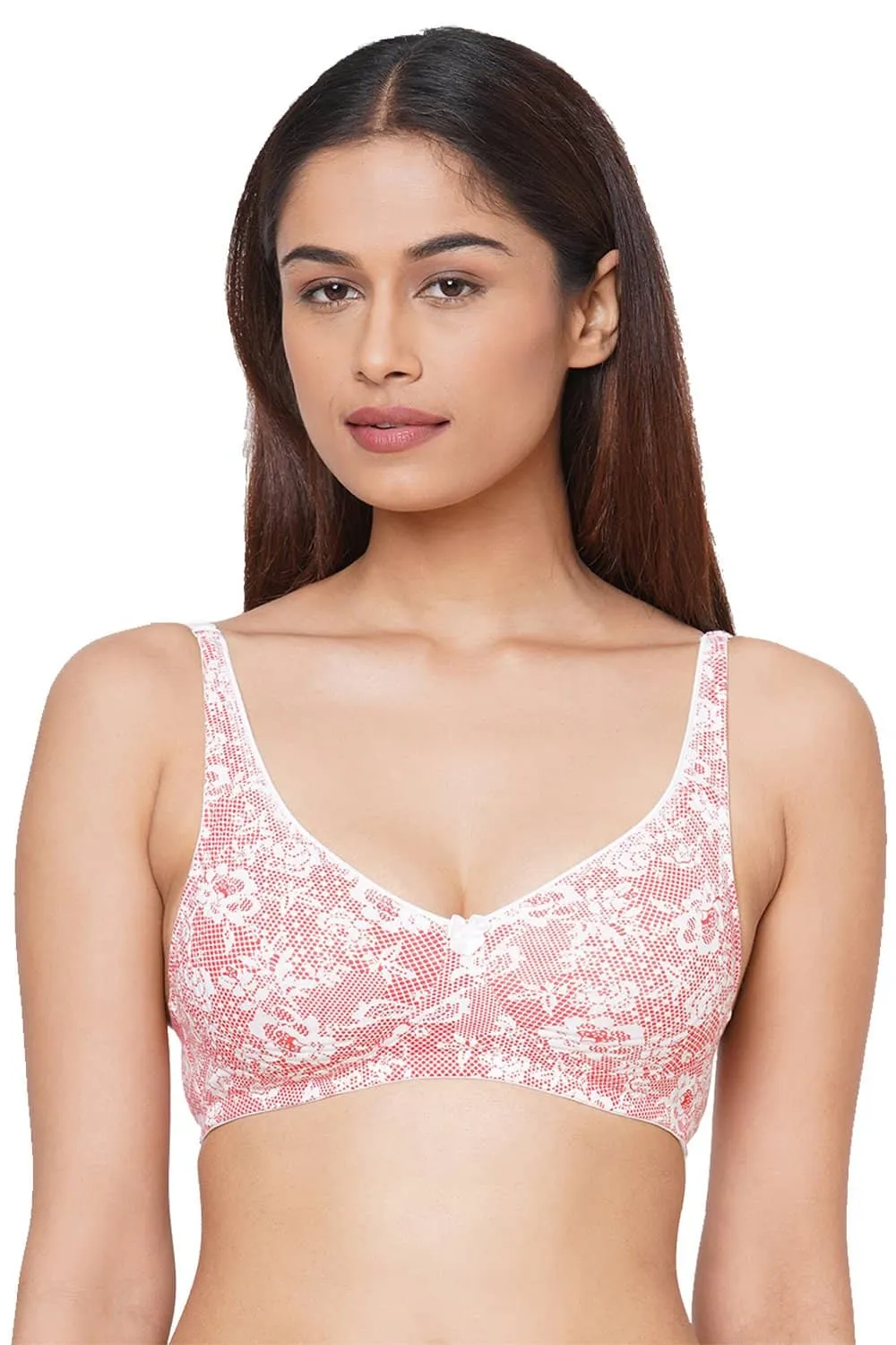 Organic Cotton  Antimicrobial  Seamless Side Support Bra (Pack of 2)-ISB057-Pink Lace Print_Bright Pink-