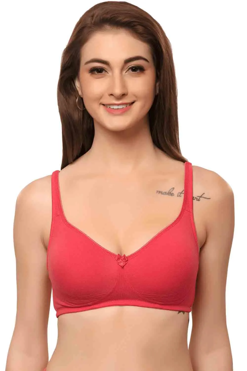 Organic Cotton  Antimicrobial  Seamless Side Support Bra (Pack of 2)-ISB057-Pink Lace Print_Bright Pink-