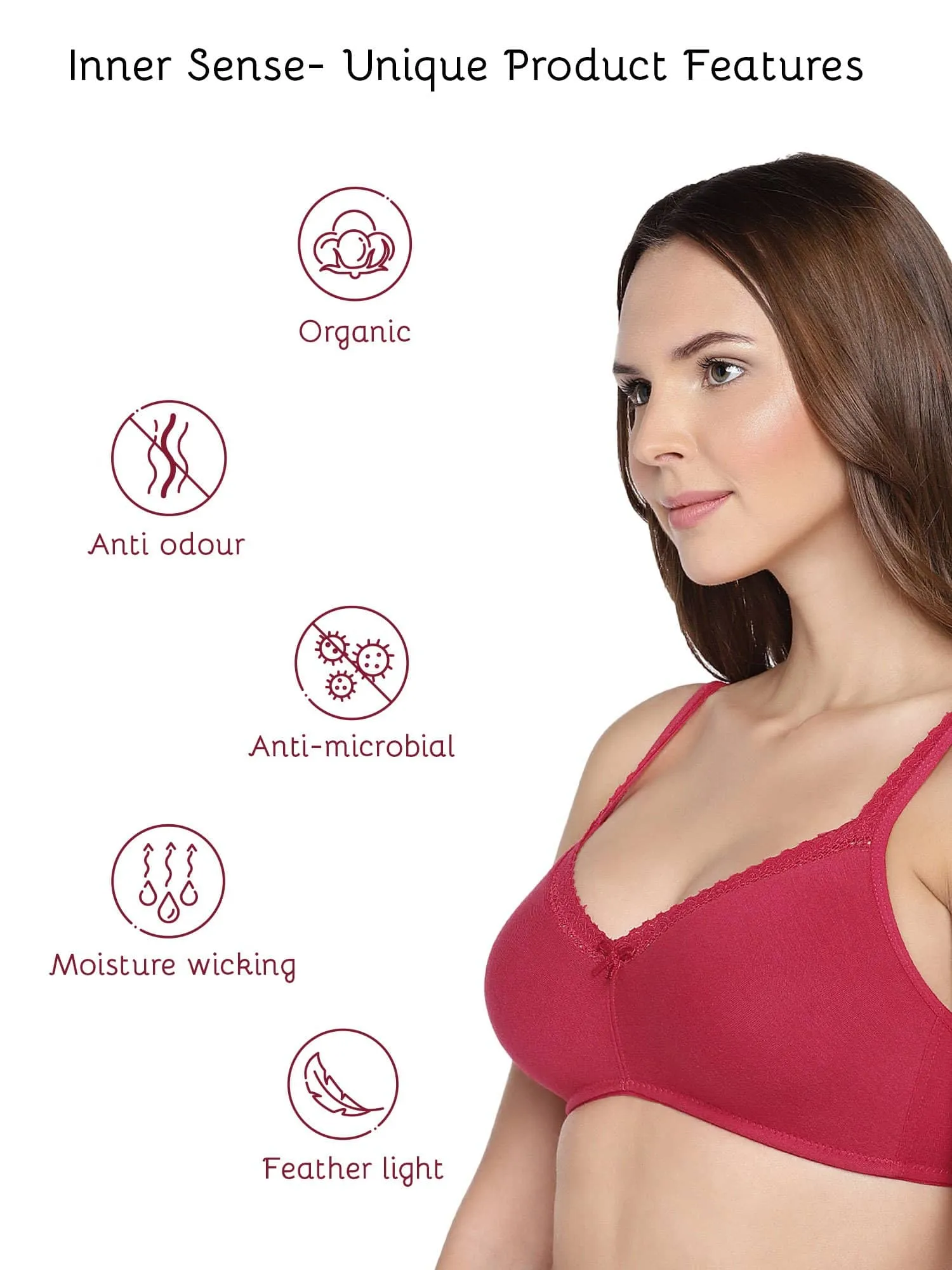 Organic Cotton Antimicrobial Soft Laced Bra (Pack of 3)-ISB017-Peach_Maroon_Maroon-