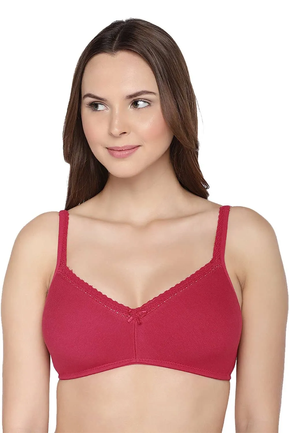 Organic Cotton Antimicrobial Soft Laced Bra (Pack of 3)-ISB017-Peach_Maroon_Maroon-