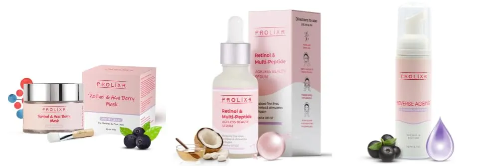 Prolixr Reverse Ageing Foaming Face Wash, Retinol Serum, and Age Reversal Face Mask Set for Men & Women | Collagen Boosting, Hydration, Acne Control | Suitable for All Skin Types - (80ml 30ml 60ml)