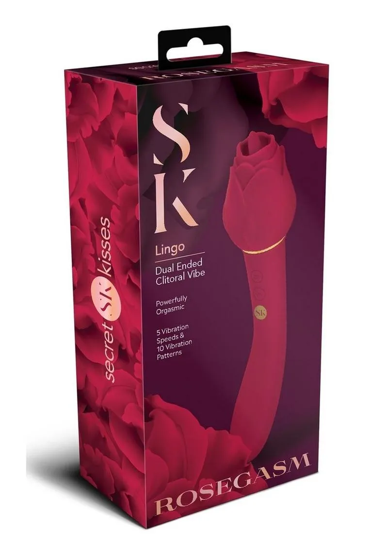 Secret Kisses Rosegasm Lingo Rechargeable Silicone Dual End Vibrator with Clitoral Stimulator