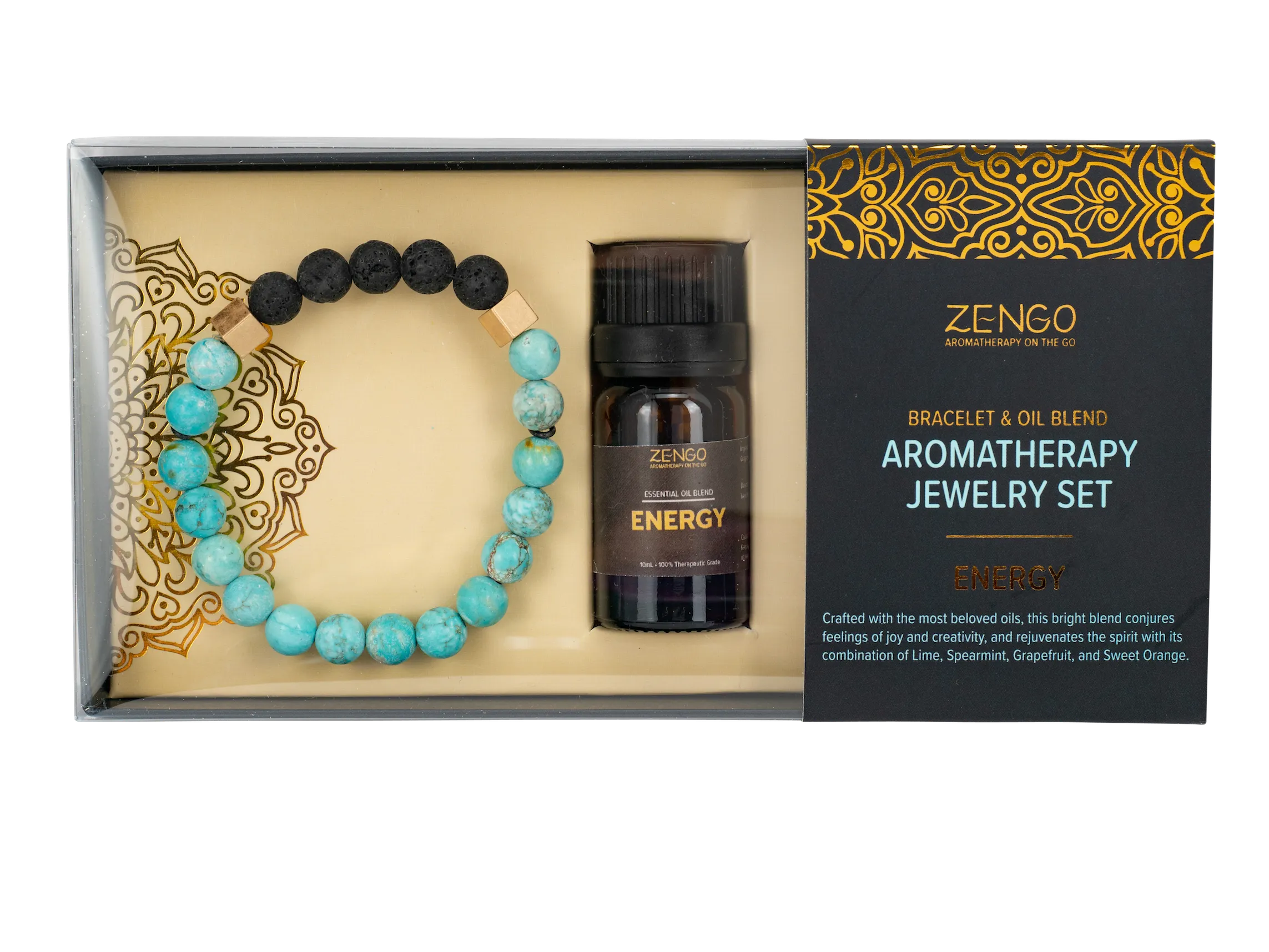 Turquoise & Lava Stone Bracelet   Energy Oil Set